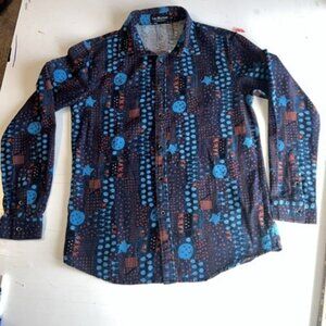 Luc Matton Men's Abstract Birds Cats Hearts Fish Button Up Shirt Size S